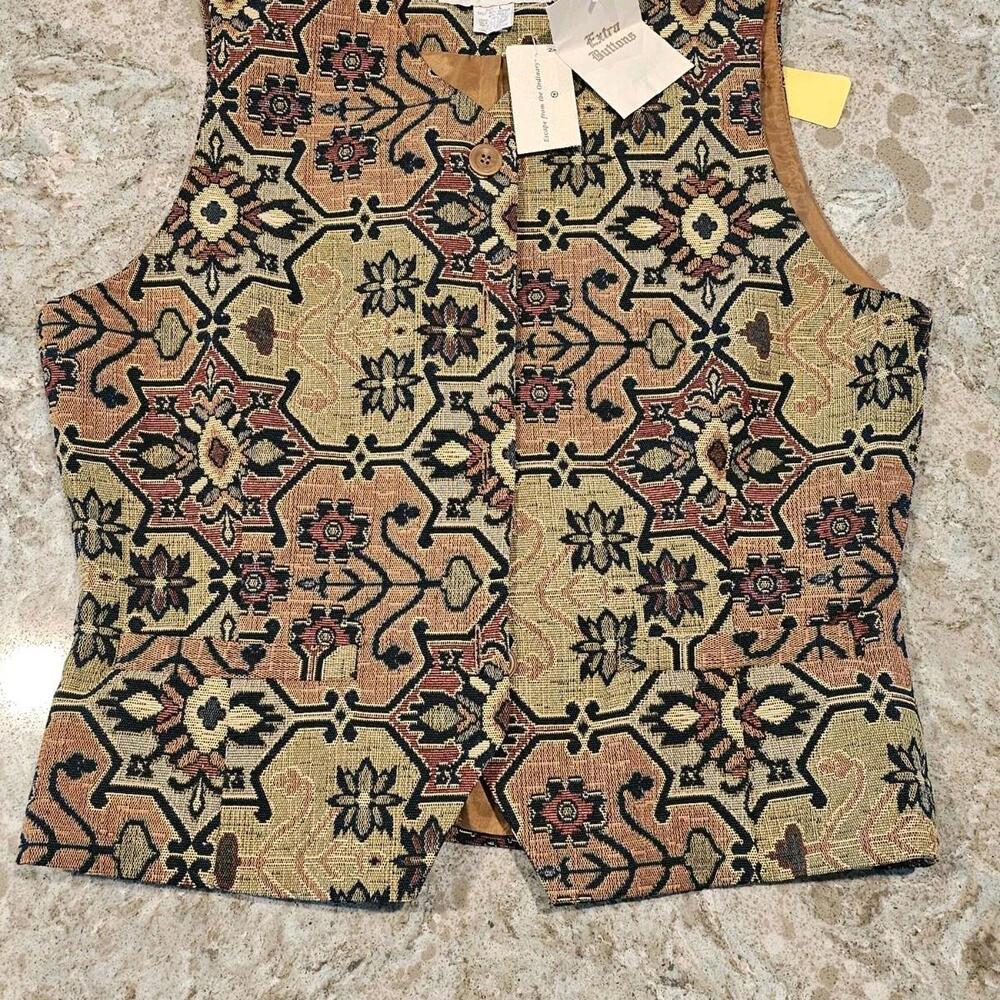 NORM THOMPSON Vintage 90s Vest Women Size L Southwestern Boho Twill Hippi